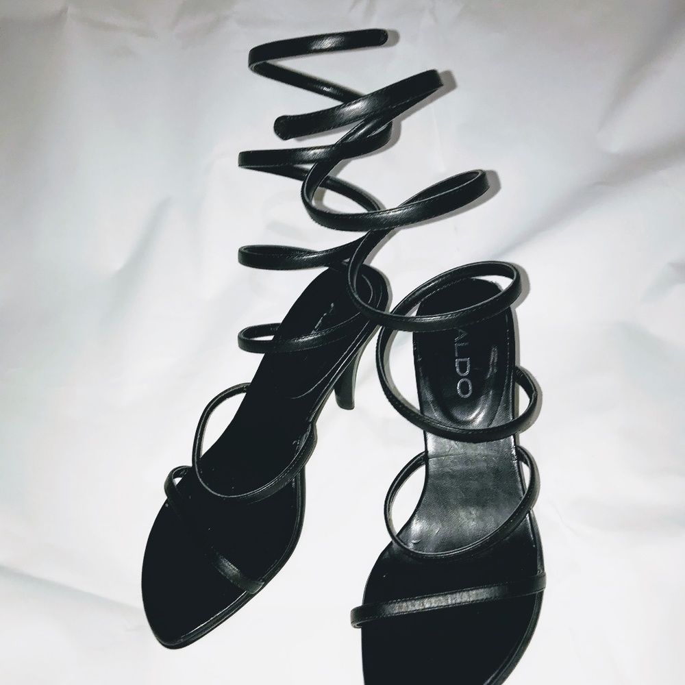 Aldo Black Sling  6" Anklet Wrap & 3.25" Heel Sz 5